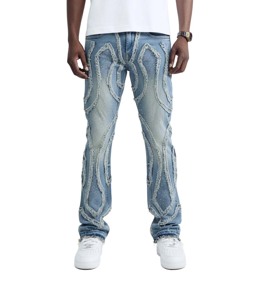 M Society Raw Hem Flare Fashion Jeans Ice Blue BL-70115ICE | Pro Feet
