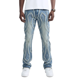 M Society Raw Hem Flare Fashion Jeans Ice Blue BL-70115ICE | Pro Feet