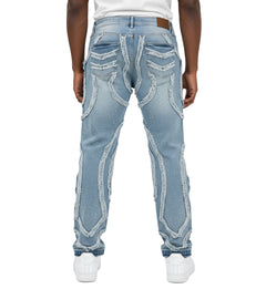 M Society Raw Hem Flare Fashion Jeans Ice Blue BL-70115ICE | Pro Feet