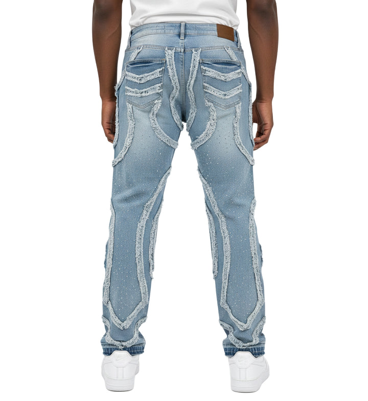 M Society Raw Hem Flare Fashion Jeans Ice Blue BL-70115ICE | Pro Feet
