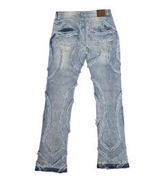 M Society Raw Hem Flare Fashion Jeans Ice Blue BL-70115ICE | Pro Feet
