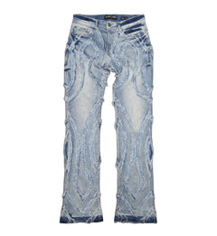 M Society Raw Hem Flare Fashion Jeans Ice Blue BL-70115ICE | Pro Feet
