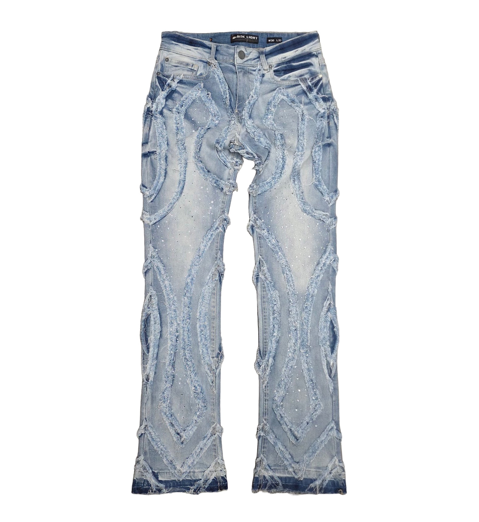 M Society Raw Hem Flare Fashion Jeans Ice Blue BL-70115ICE | Pro Feet