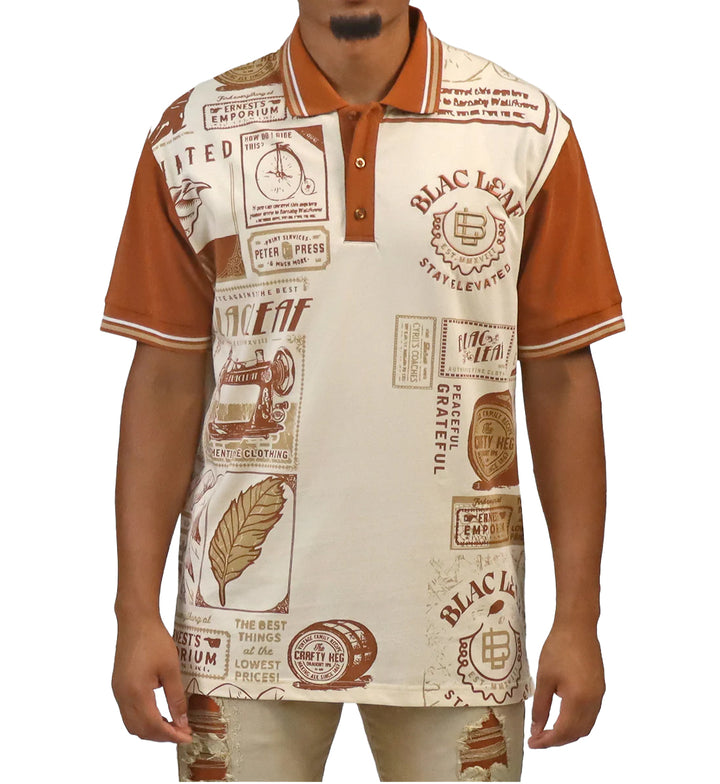 Man wearing Blac Leaf Stay Elevated Polo Shirt “Rust & Cream” 