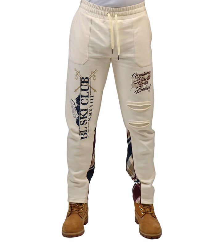 Man wearing Blac Leaf Greatness Starts With Belief Jogger “Cream/Plaid”