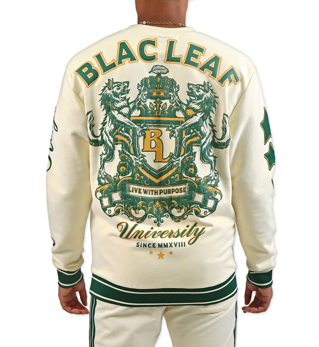 Blac Leaf Crowned Kings Crewneck “Cream/Forest Green” (BLHDY125-103)