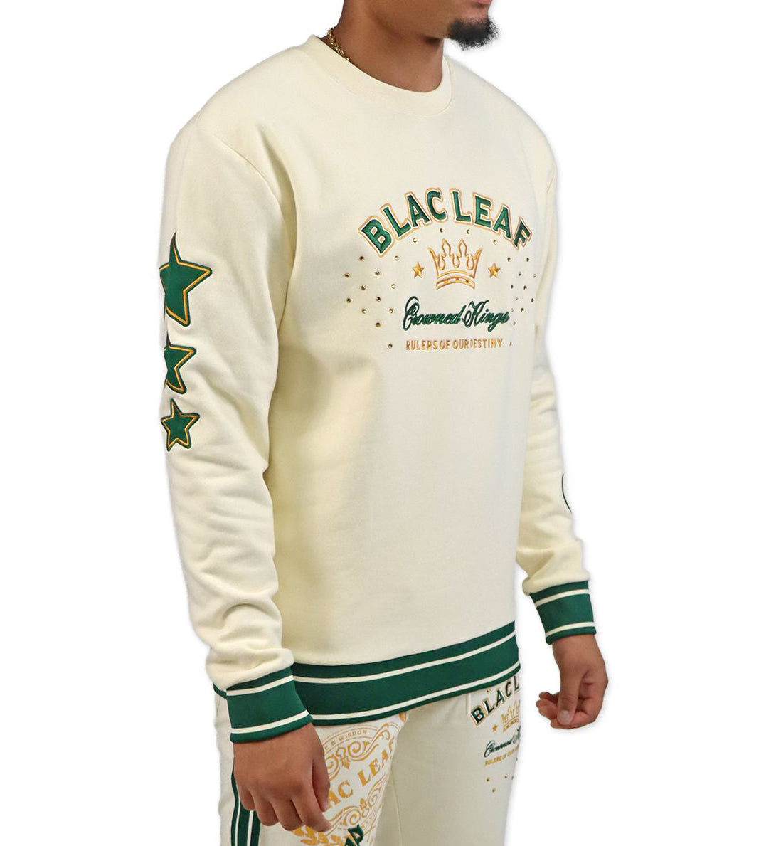 Blac Leaf Crowned Kings Crewneck “Cream/Forest Green” (BLHDY125-103)