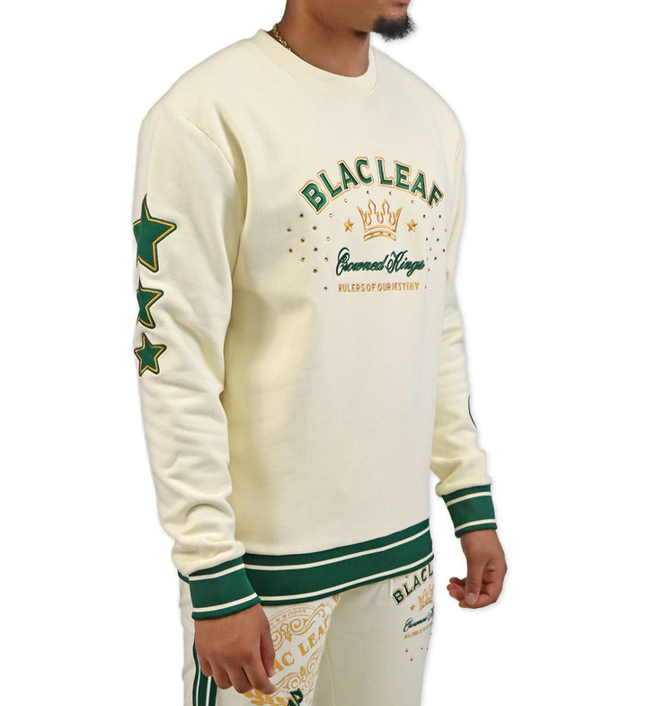 Blac Leaf Crowned Kings Crewneck “Cream/Forest Green” (BLHDY125-103)