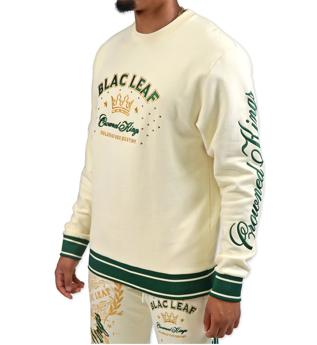 Blac Leaf Crowned Kings Crewneck “Cream/Forest Green” (BLHDY125-103)