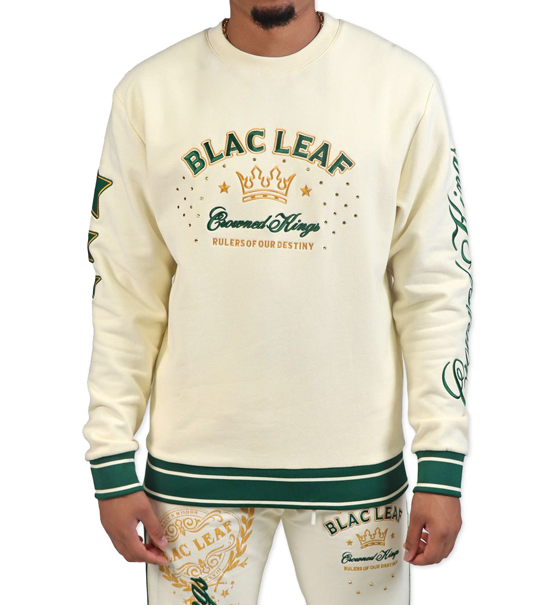 Blac Leaf Crowned Kings Crewneck “Cream/Forest Green” (BLHDY125-103)