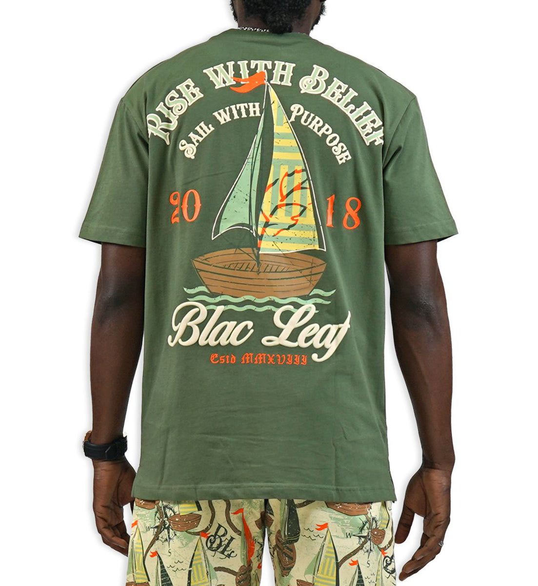 Blac Leaf Rise With Belief T-Shirt Olive Green BLSUM126-006 | Pro Feet