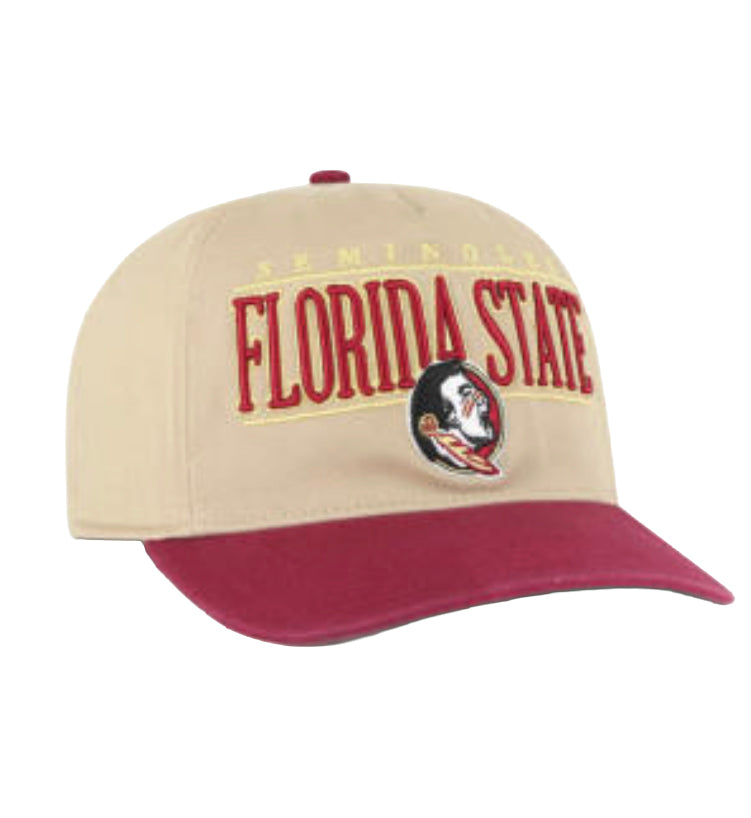 Beige and maroon Florida State Seminoles Khaki City Line ’47 Hitch hat with Florida State logo on a white background