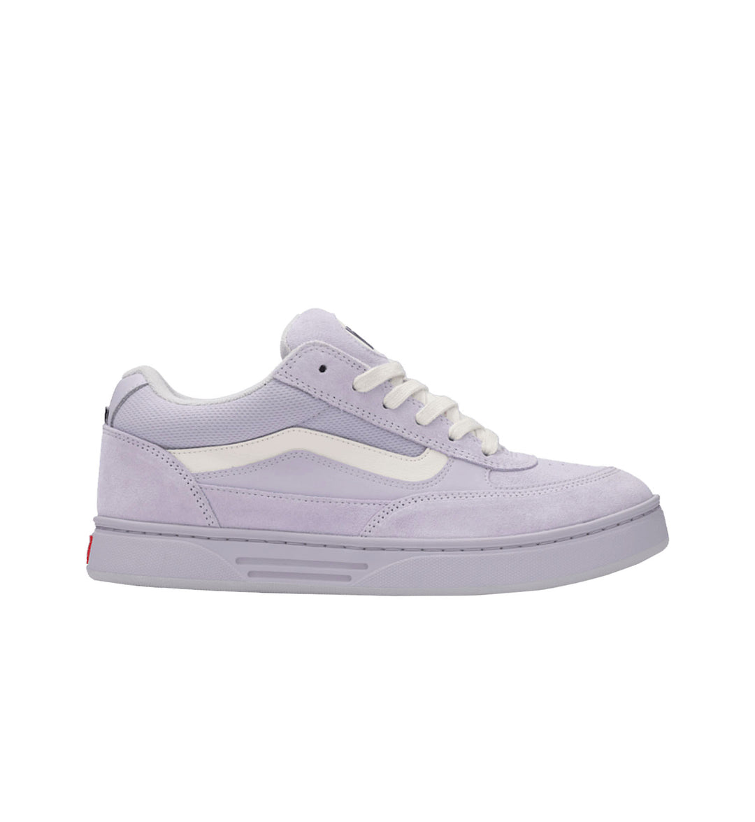 Light purple sneaker with white accents on a white background