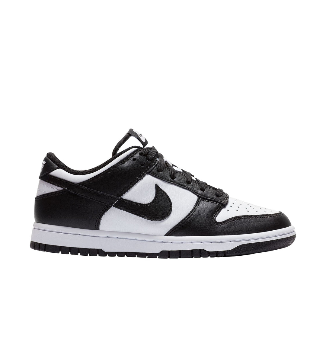 Black and white Women's Nike Dunk sneaker with Nike logo on a white background