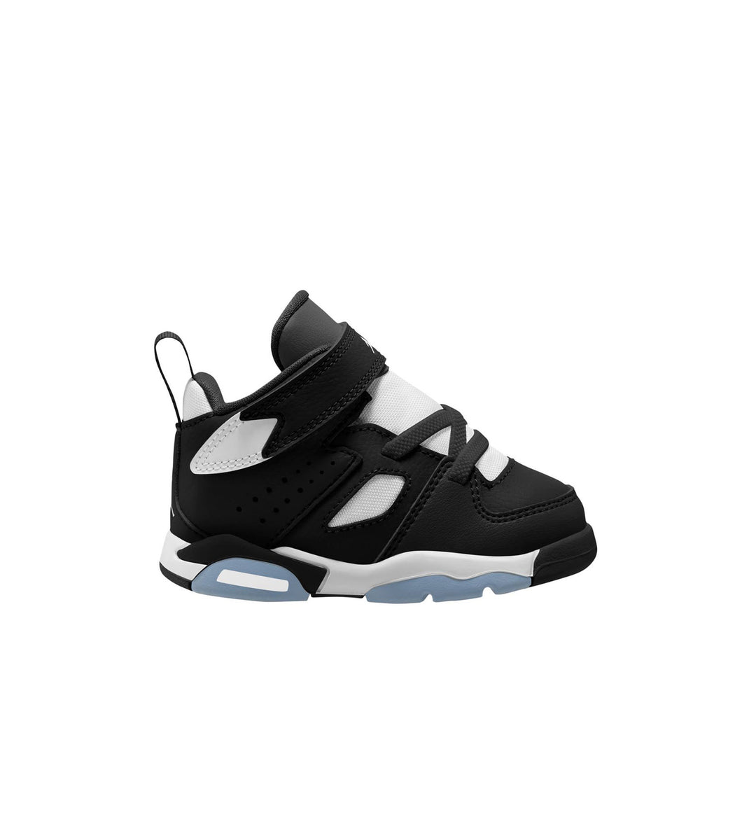 Black and white Jordan sneaker with a visible sole on a white background