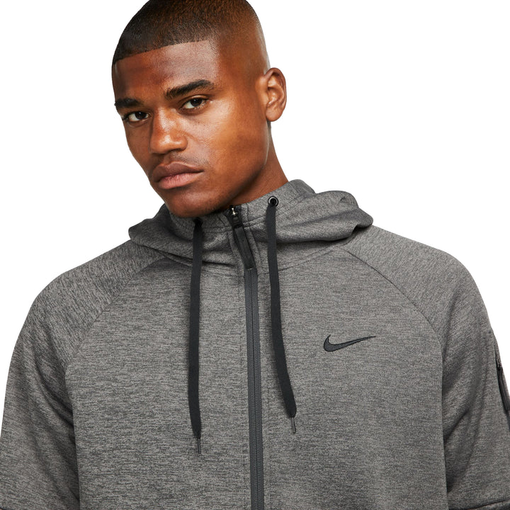 Nike Therma Men’s Therma-FIT Full-Zip Fitness Top Charcoal Heather Dark Smoke Grey Black DQ4830-071 | Pro Feet