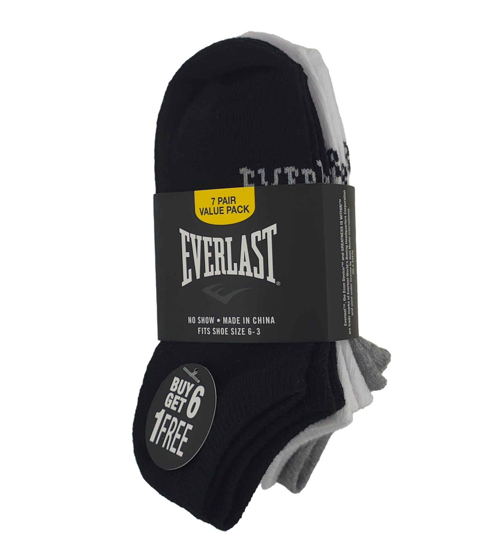 Everlast 7-Pairs Value Pack No-Show Socks Assorted EV767SM-AST | Pro Feet