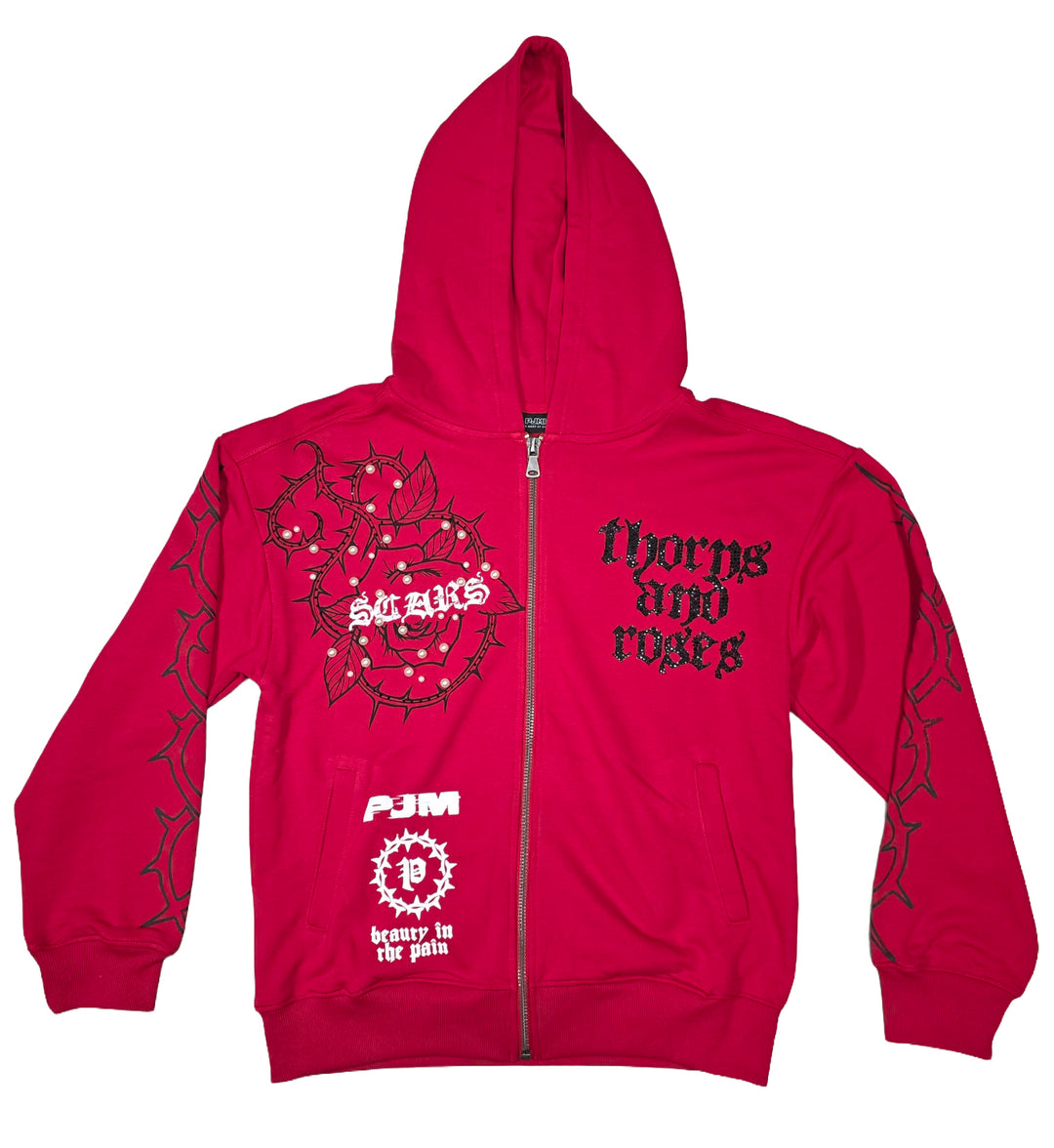 PJ Mark Thorns and Roses Zip-Up Hoodie Red F25131 | Pro Feet