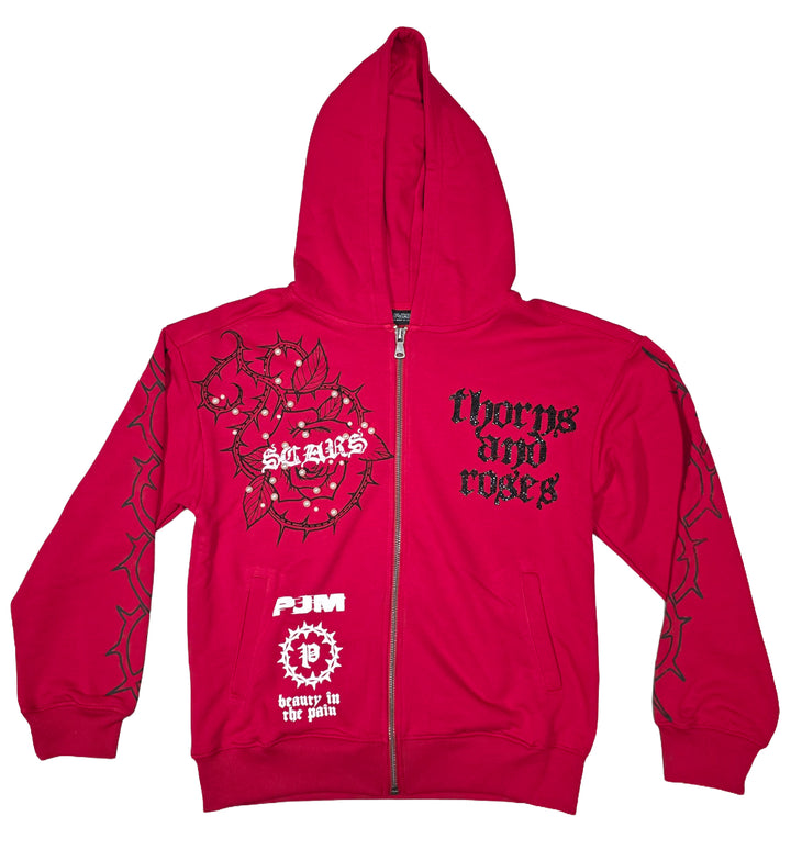 PJ Mark Thorns and Roses Zip-Up Hoodie Red F25131 | Pro Feet