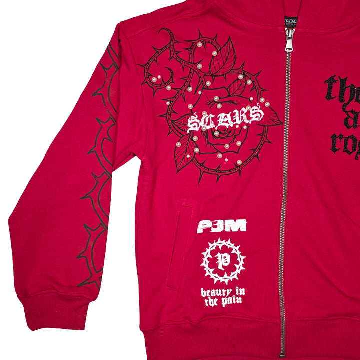 PJ Mark Thorns and Roses Zip-Up Hoodie Red F25131 | Pro Feet