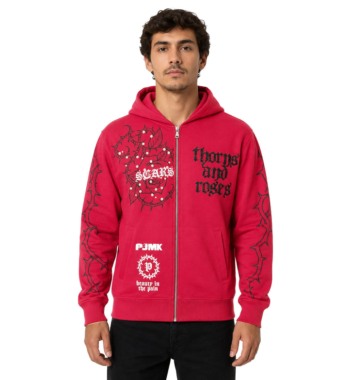 PJ Mark Thorns and Roses Zip-Up Hoodie Red F25131 | Pro Feet