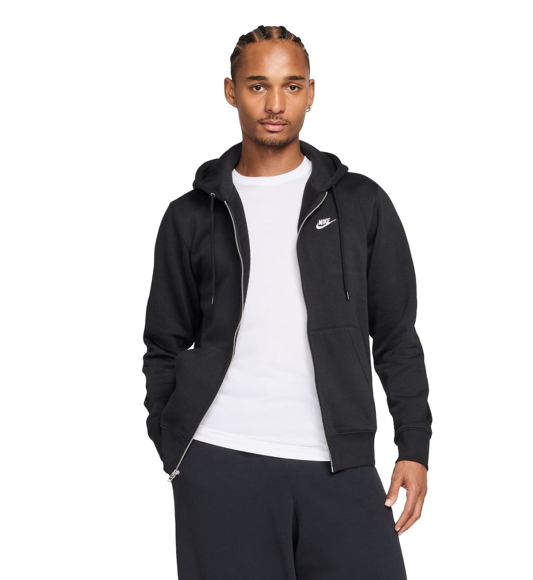 Nike Club Men’s Full-Zip Fleece Hoodie Black/Black/White FN3861-010 | Pro Feet