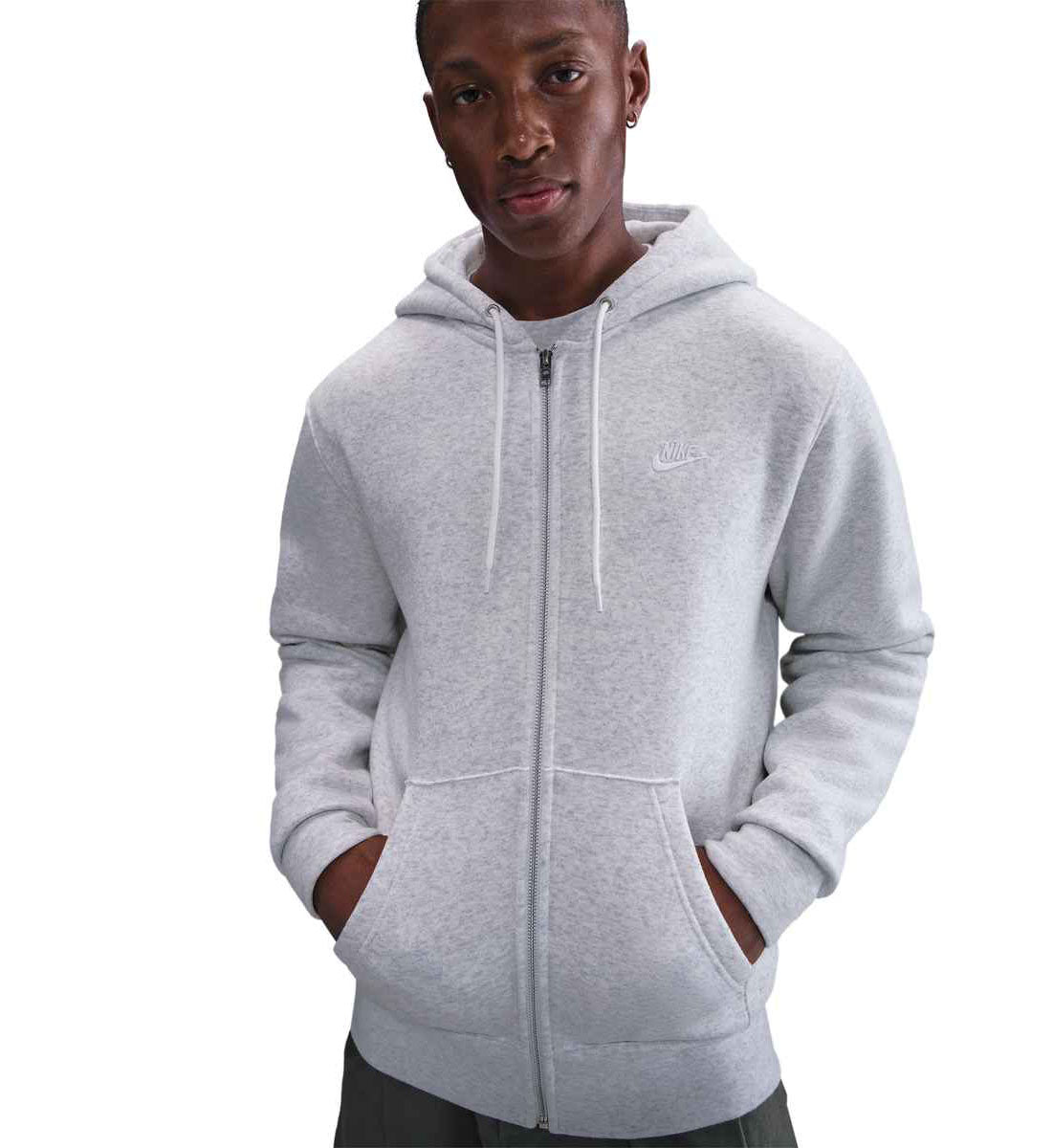Nike Club Men’s Full-Zip Fleece Hoodie “Birch Heather/White/White” (FN3861-051)