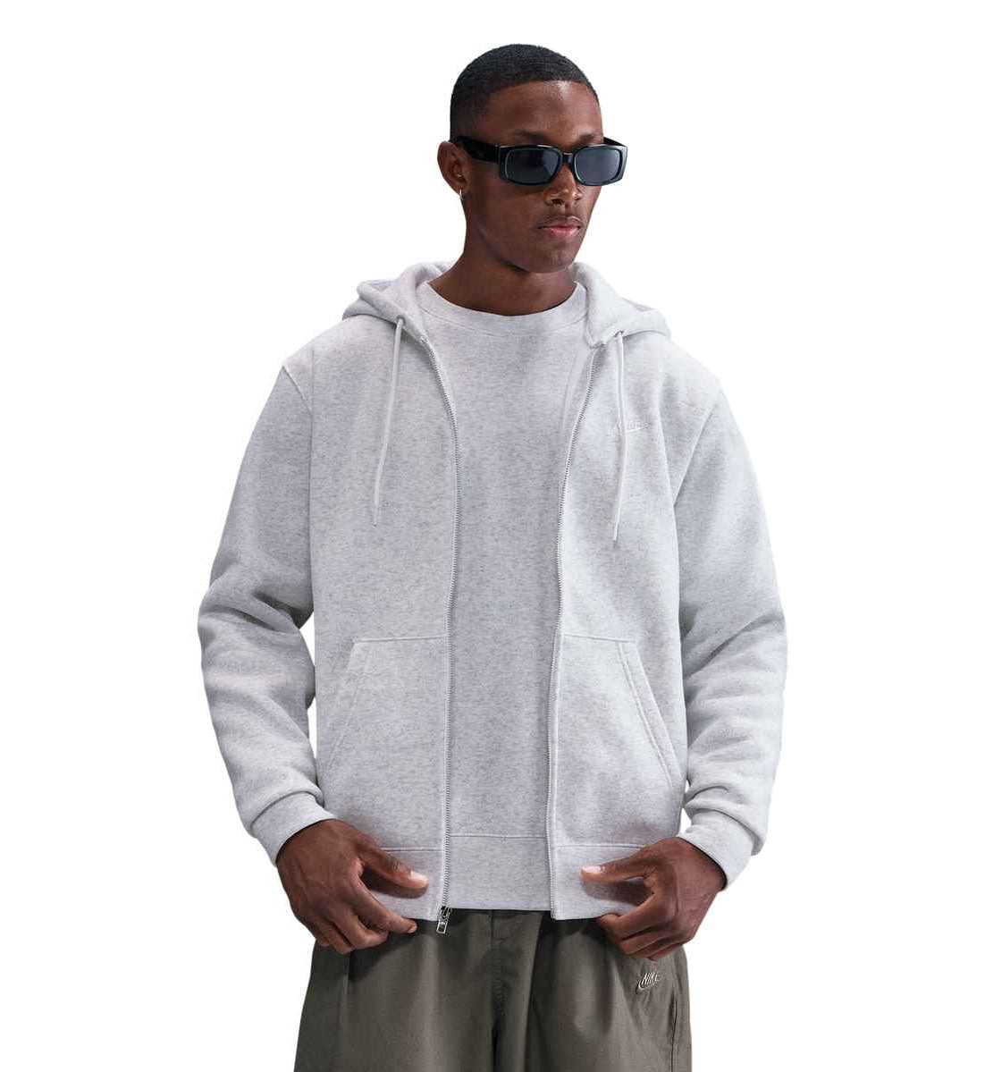 Nike Club Men’s Full-Zip Fleece Hoodie “Birch Heather/White/White” (FN3861-051)