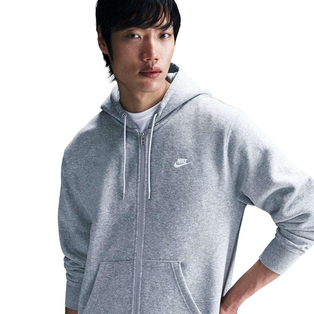 Nike Club Men’s Full-Zip Fleece Hoodie Dark Grey Heather/Light Smoke Grey/White FN3861-063 | Pro Feet