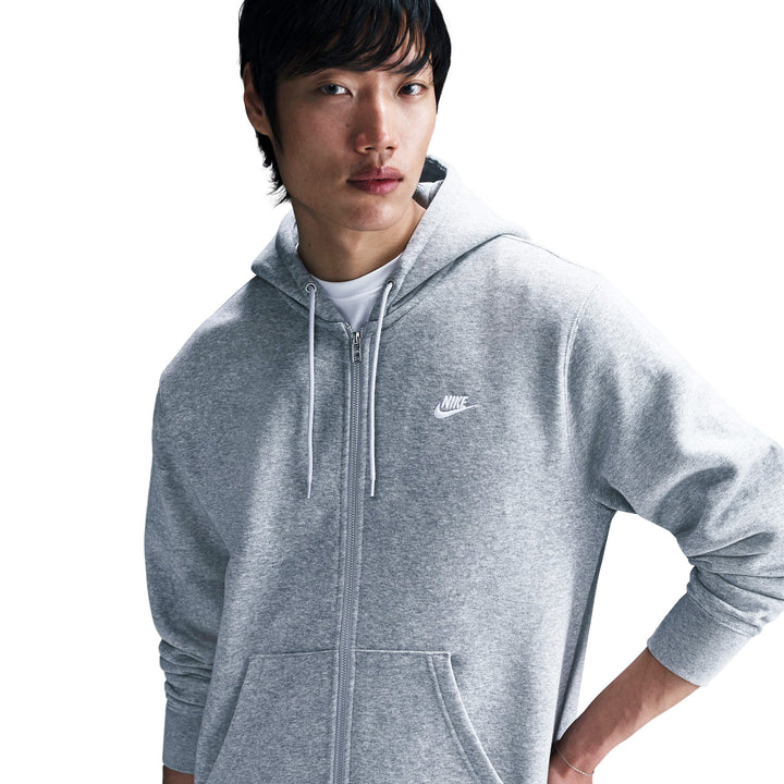 Nike Club Men’s Full-Zip Fleece Hoodie Dark Grey Heather/Light Smoke Grey/White FN3861-063 | Pro Feet