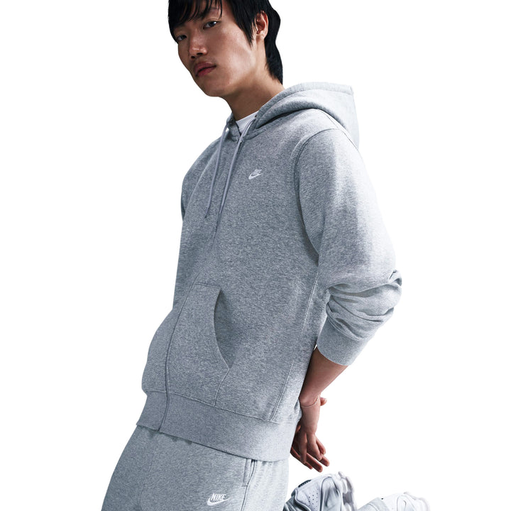 Nike Club Men’s Full-Zip Fleece Hoodie Dark Grey Heather/Light Smoke Grey/White FN3861-063 | Pro Feet
