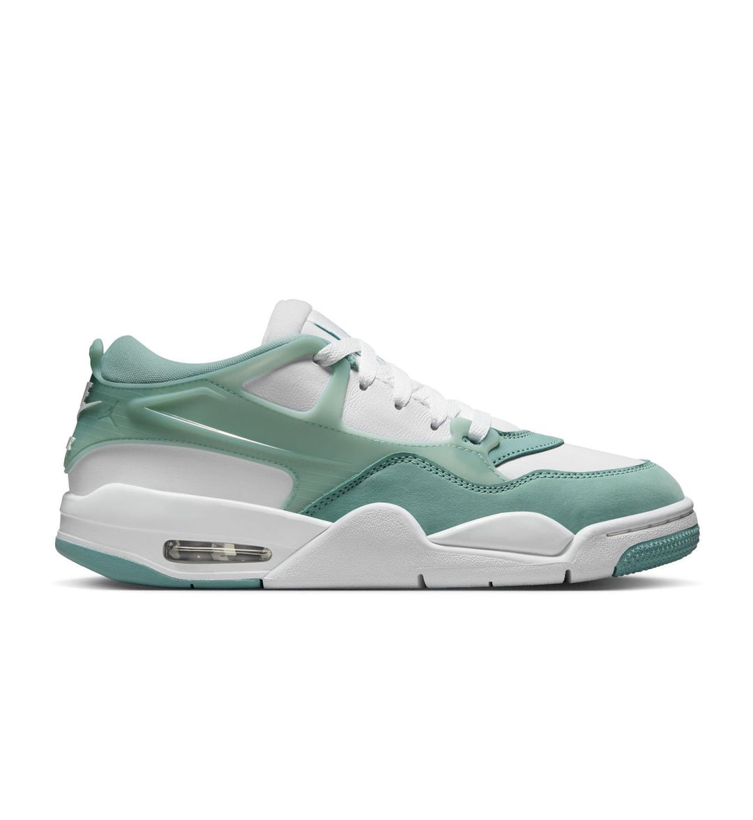 Green and white Air Jordan 4 RM Women’s sneaker on a white background