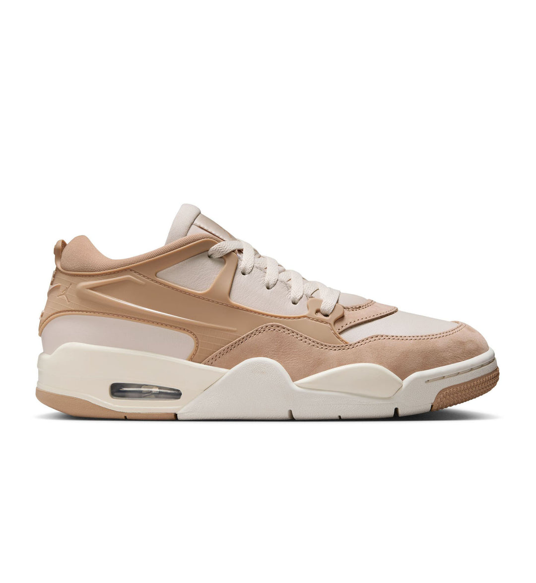 Beige "Hemp" Air Jordan 4 RM Women’s sneaker with white sole on a white background