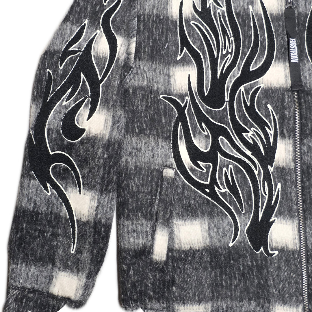First Row Embroidered Shacket Black Crimson Red FRJ2145A | Pro Feet