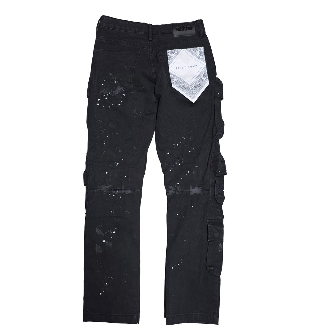 First Row Studded Cargo Jeans Black FRP3141 | Pro Feet