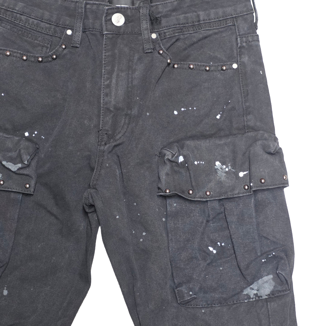 First Row Studded Cargo Jeans Black FRP3141 | Pro Feet
