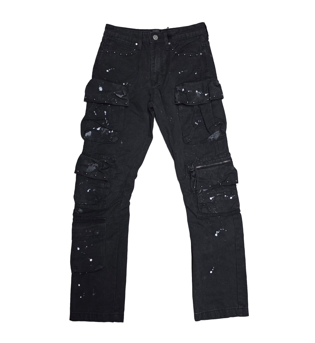 First Row Studded Cargo Jeans Black FRP3141 | Pro Feet