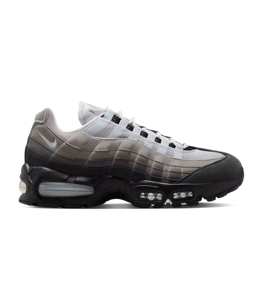 Gray and black Nike Air Max 95 OG Women's sneaker with visible air unit on a white background