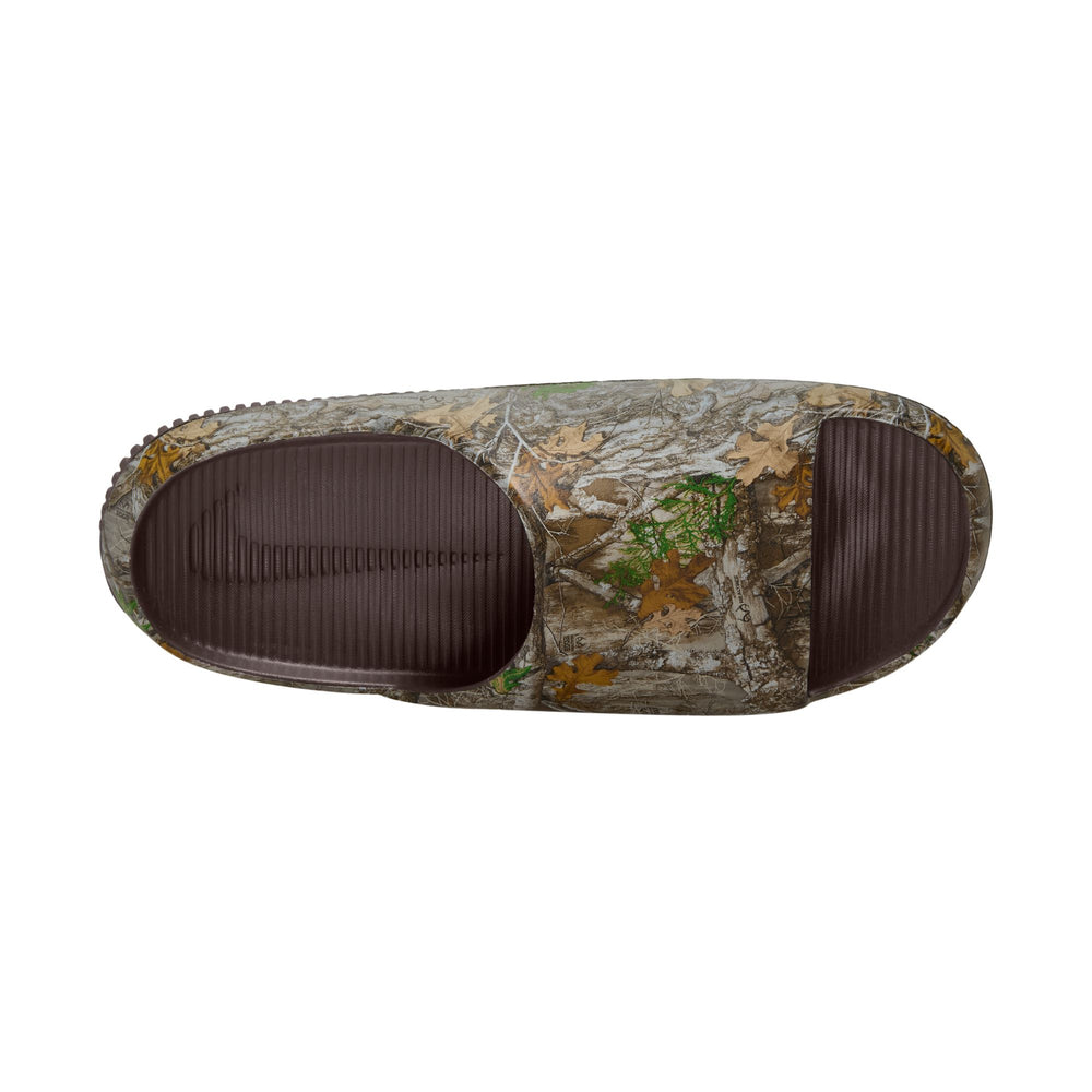Camouflage-patterned sandal on a white background