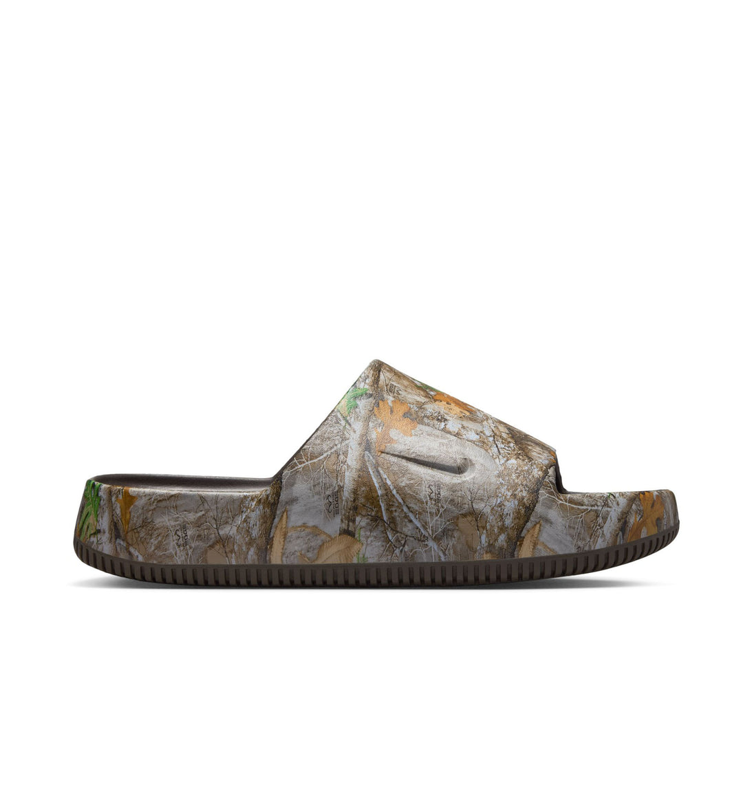 Camouflage-patterned sandal on a white background