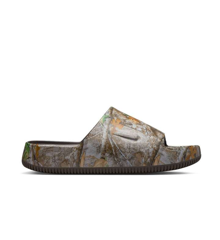 Camouflage-patterned sandal on a white background