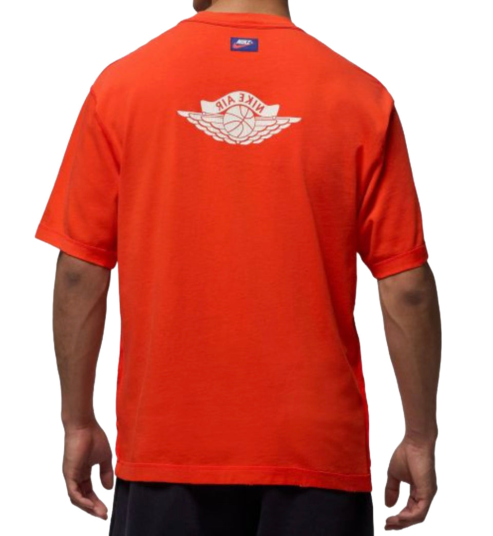 Chile red Jordan Rare Air t-shirt with a white logo on the back