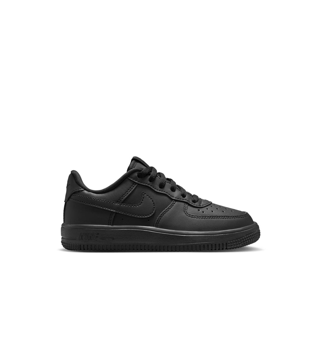 Black NikeAir Force 1 sneaker on a white background