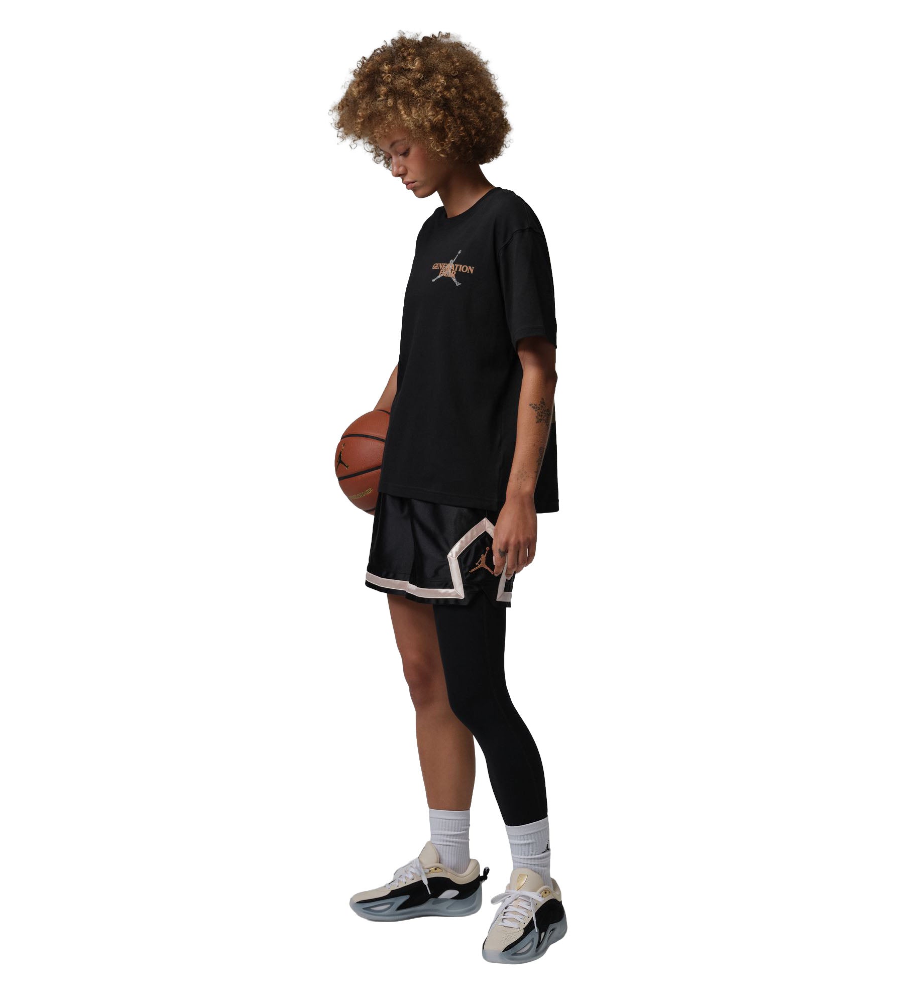 Jordan Sport Women’s Dri-FIT Graphic T-Shirt Black Metallic Gold White IF2221-011 | Pro Feet