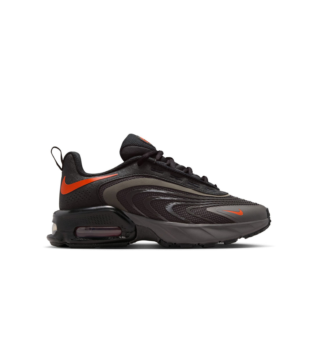 Black and orange sneaker Nike Air Max Fire GS on a white background