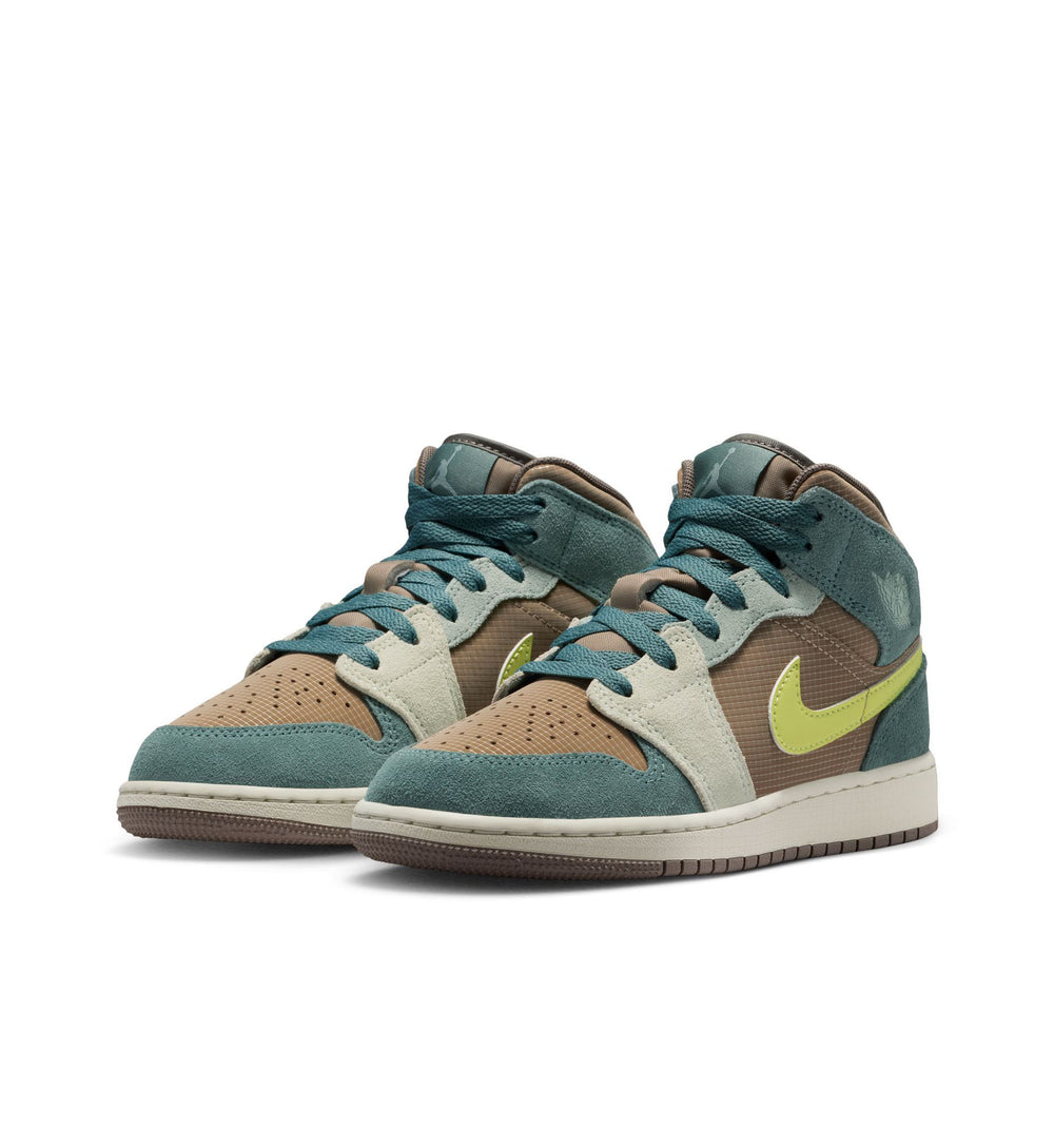 Air Jordan 1 Mid SE GS “KHAKI/LT LEMON TWIST-HASTA-OLIVE GREY” (IF2873-200)