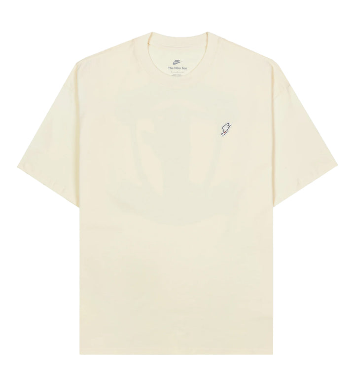Beige Nike Max90 T-shirt with a small logo on a white background
