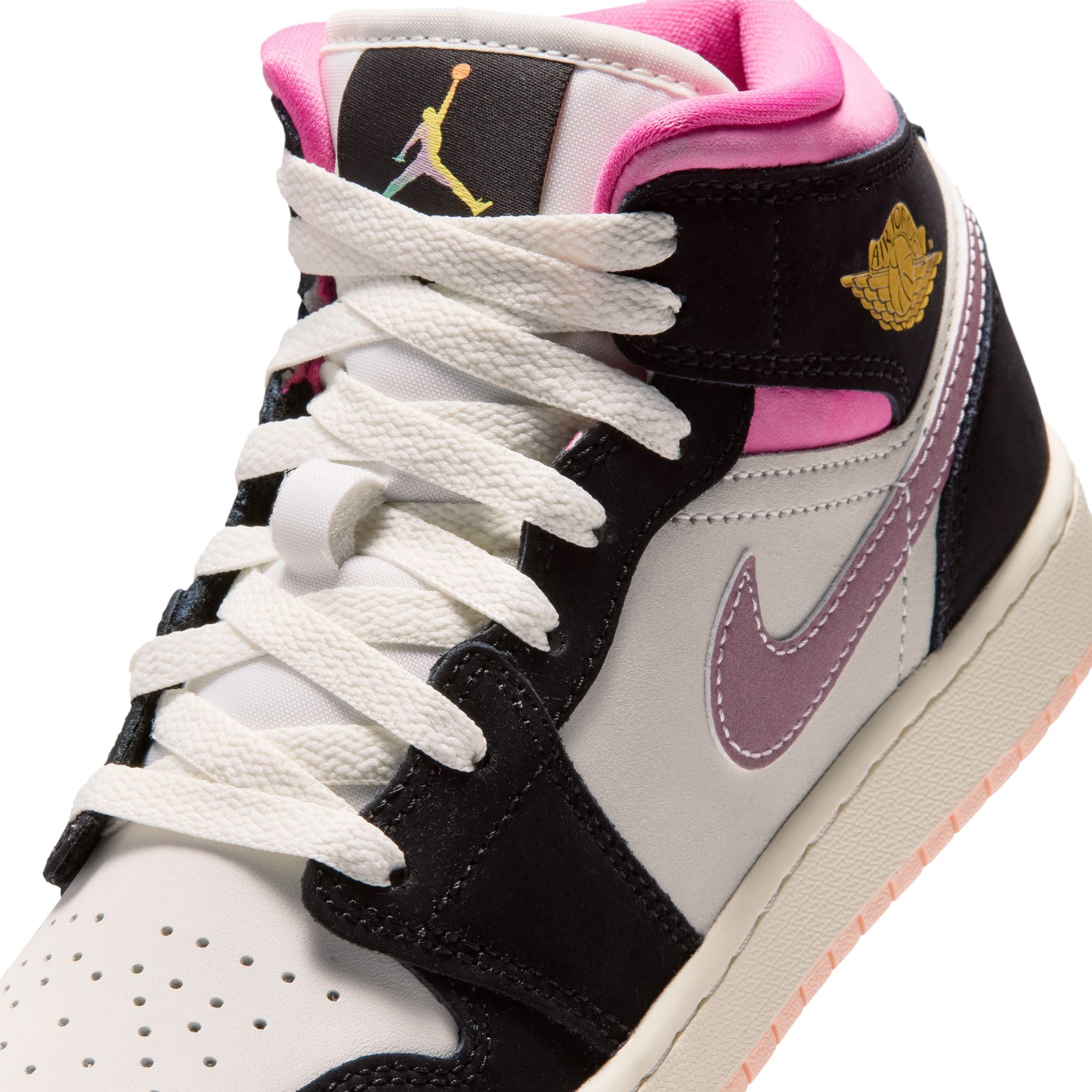 Air Jordan 1 Mid SE GS Black University Gold Sail Pinksicle | Pro Feet | II1254-001