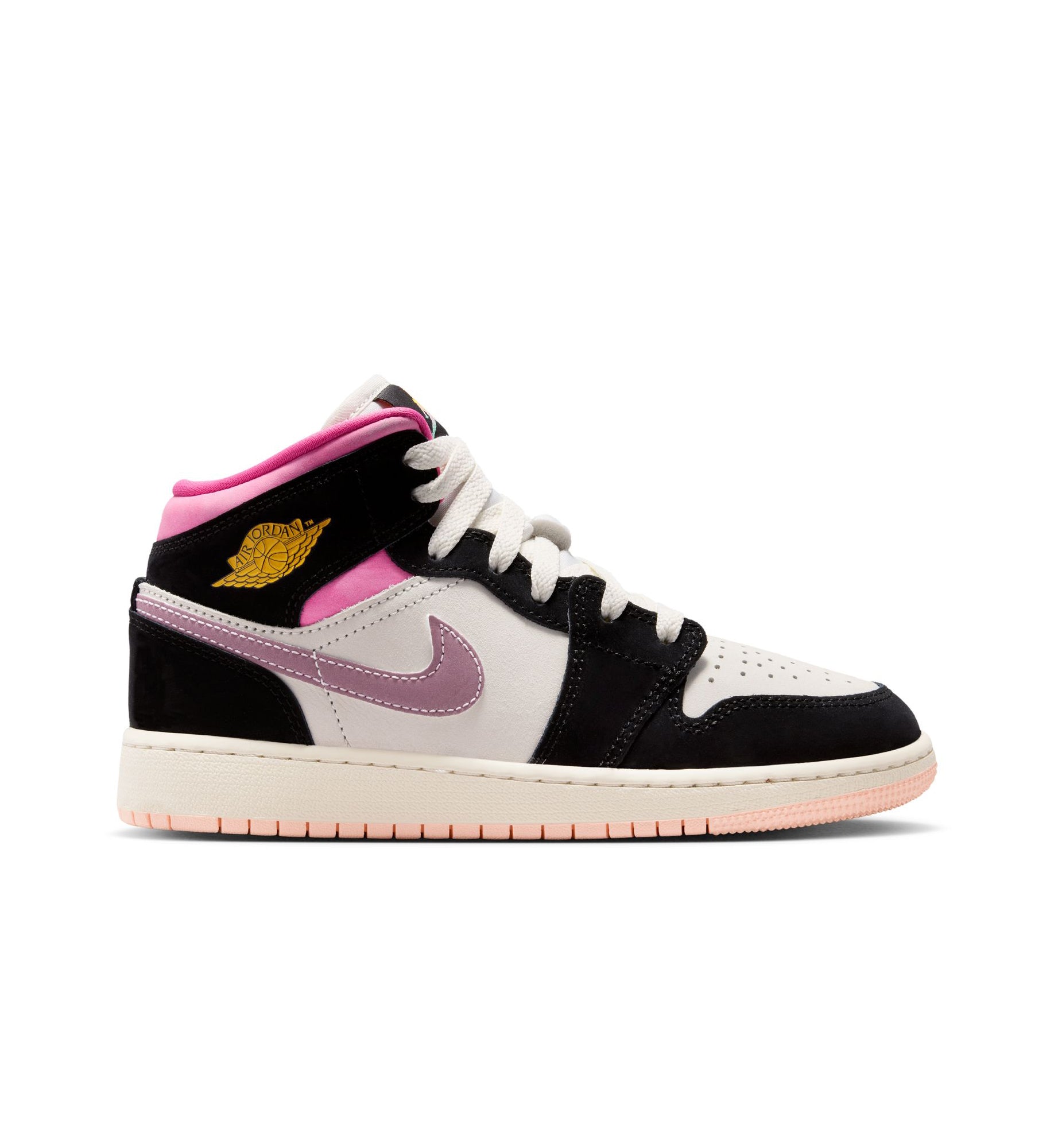 Air Jordan 1 Mid SE GS Black University Gold Sail Pinksicle | Pro Feet | II1254-001