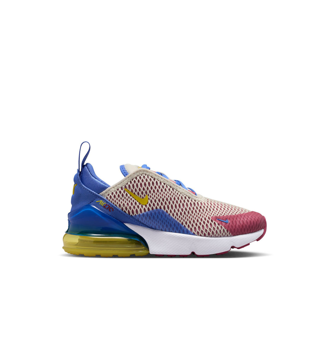 Multicolored Nike Air Max 270 PS sneaker with a Nike swoosh on a white background